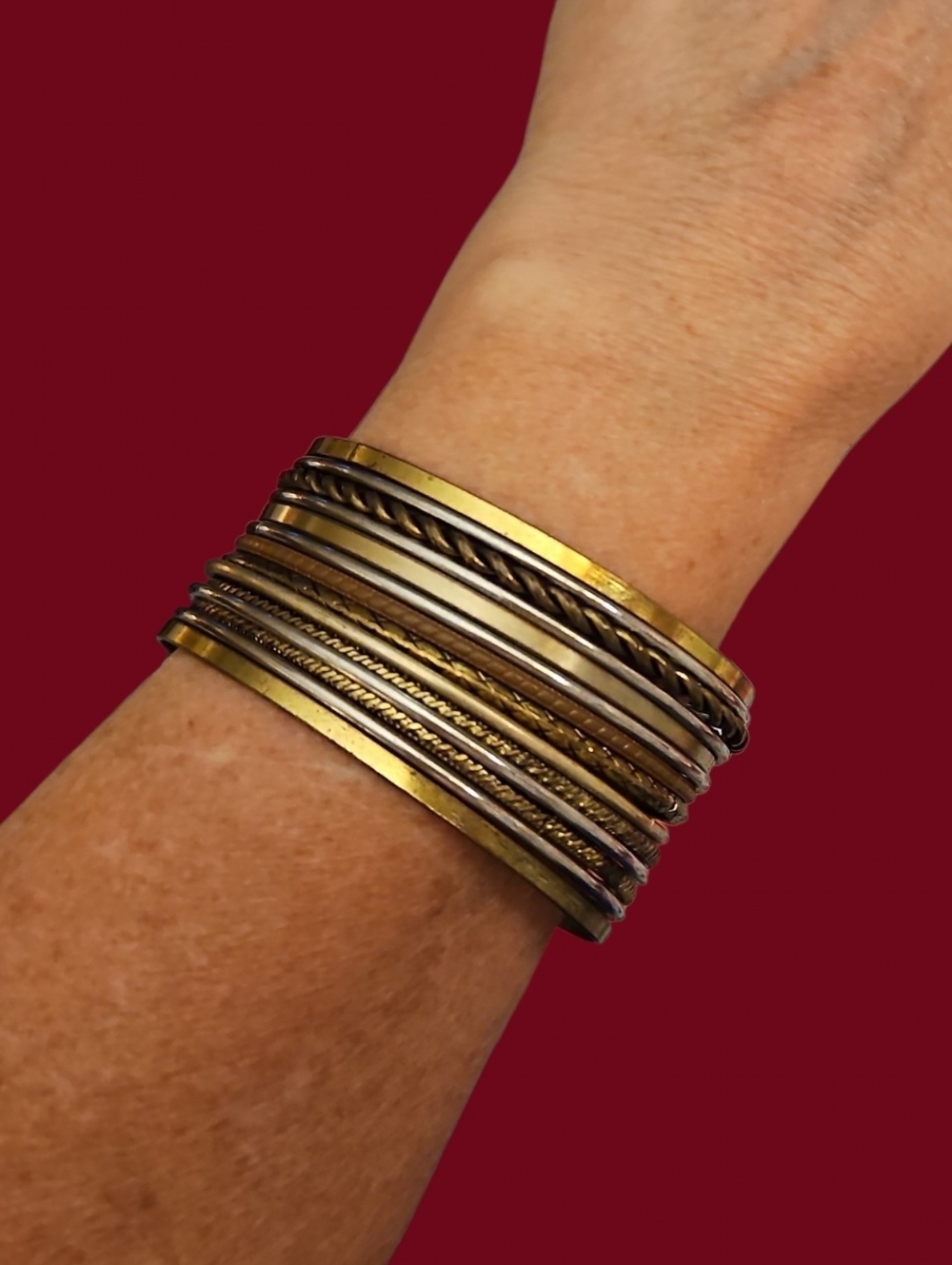 Vintage Dainty Set Of Fifteen Ethnic Metal Bangle Bracelets